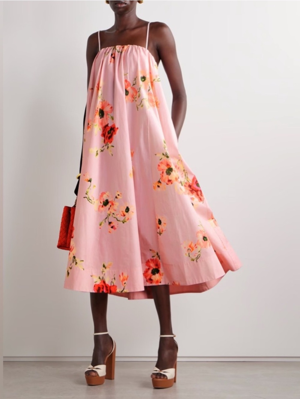 ZIMMERMANN POPLIN MIDI DRESS PINK ROSE SIZE 0P